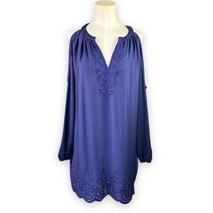 Macbeth Collection Navy Blue cold shoulder embroidered trim dress size small